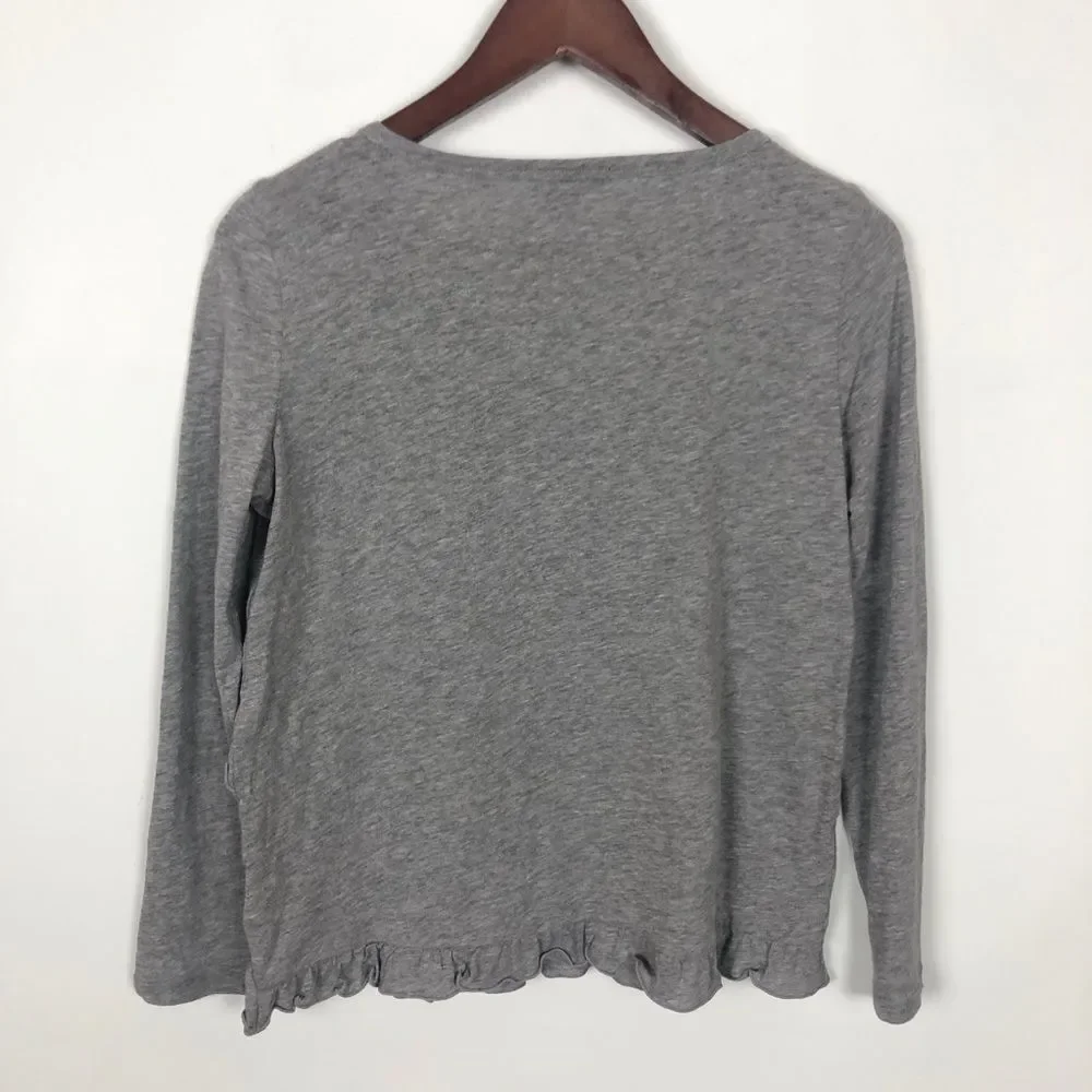 J. Crew Gray Vintage Cotton Ruffle Long Sleeve Top